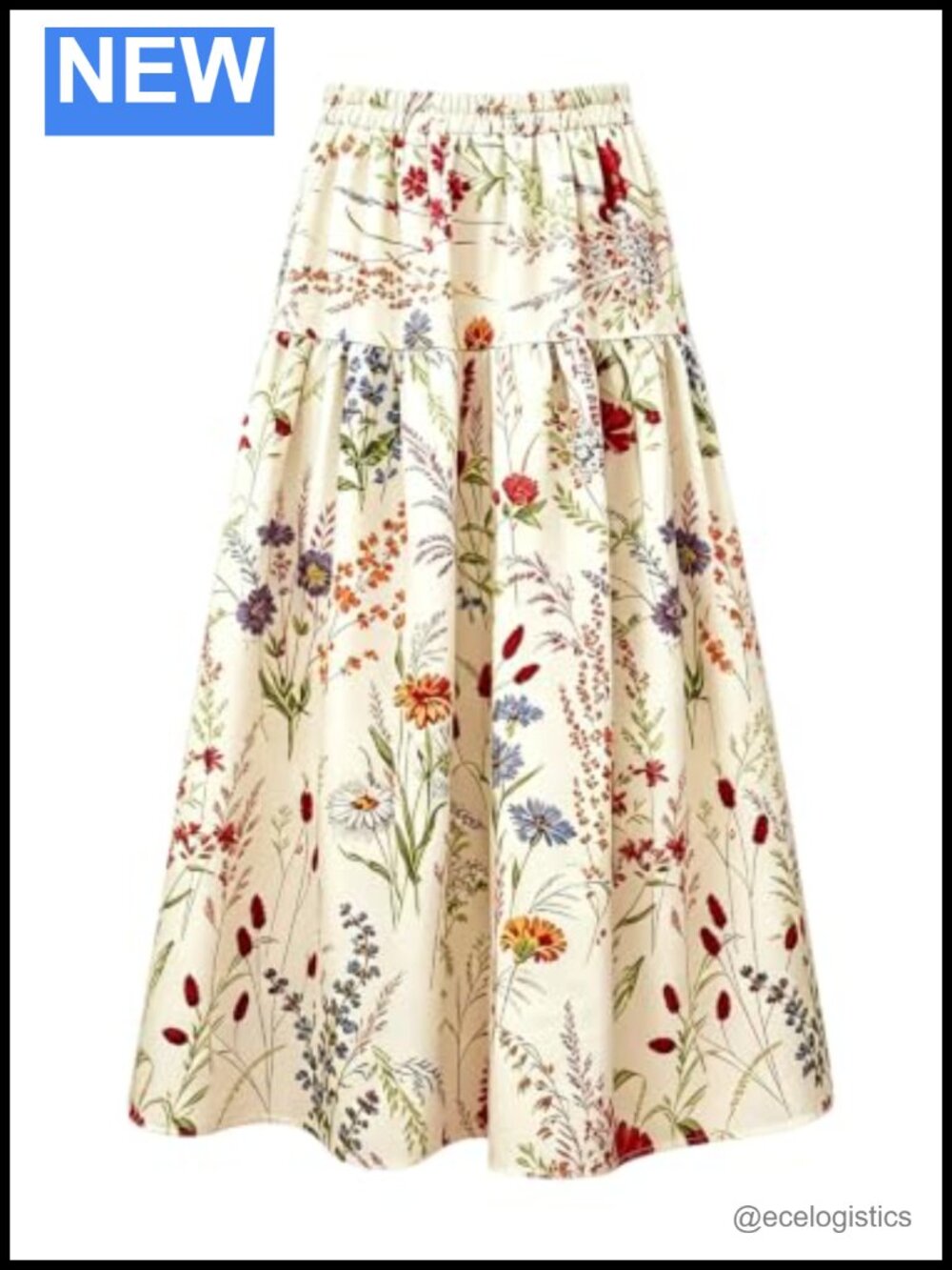 Women's Boho Floral Maxi Skirt High Waisted A Line Flowy Long Skirt Pleated